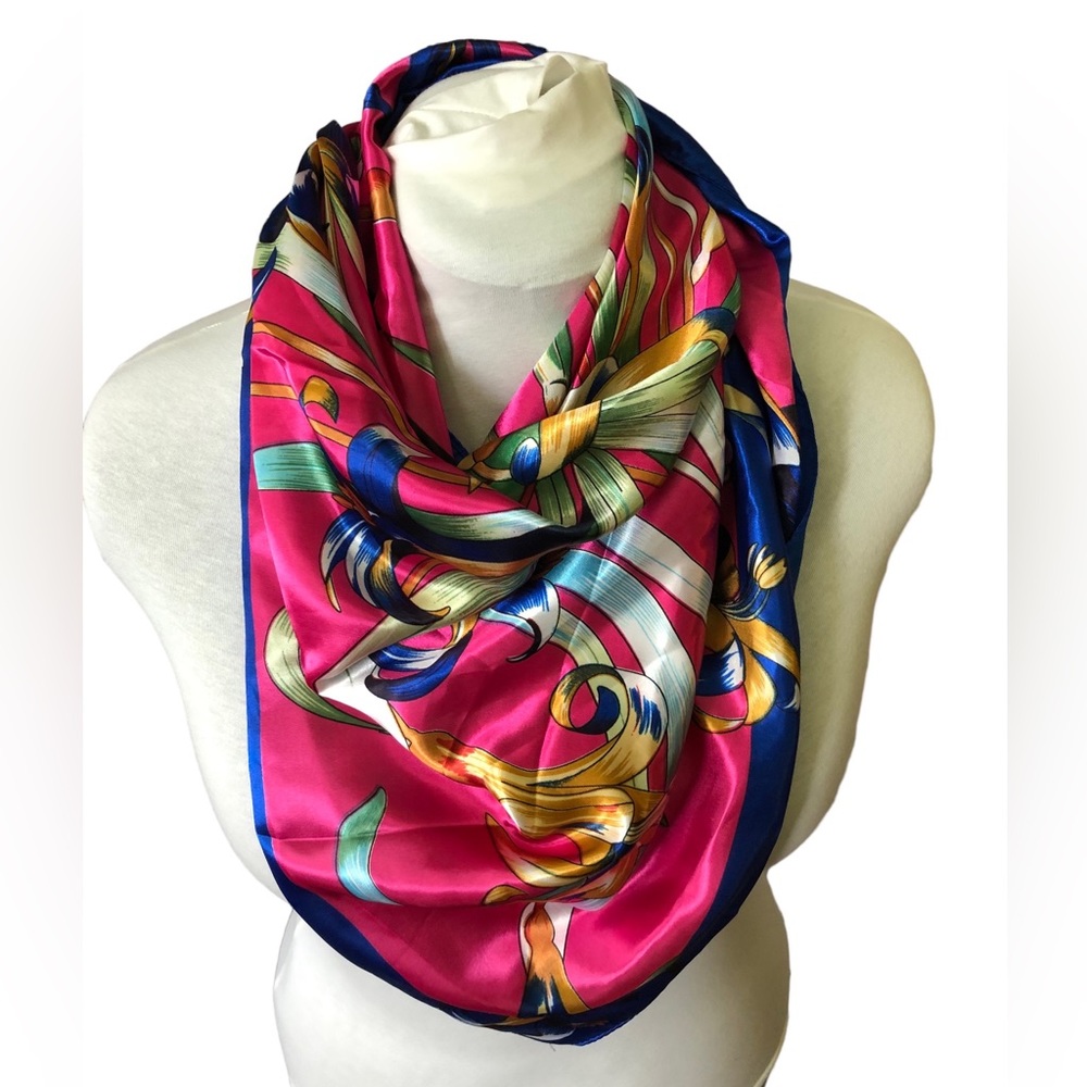 Yellow & Blue Lilies Satin Large Square Scarf